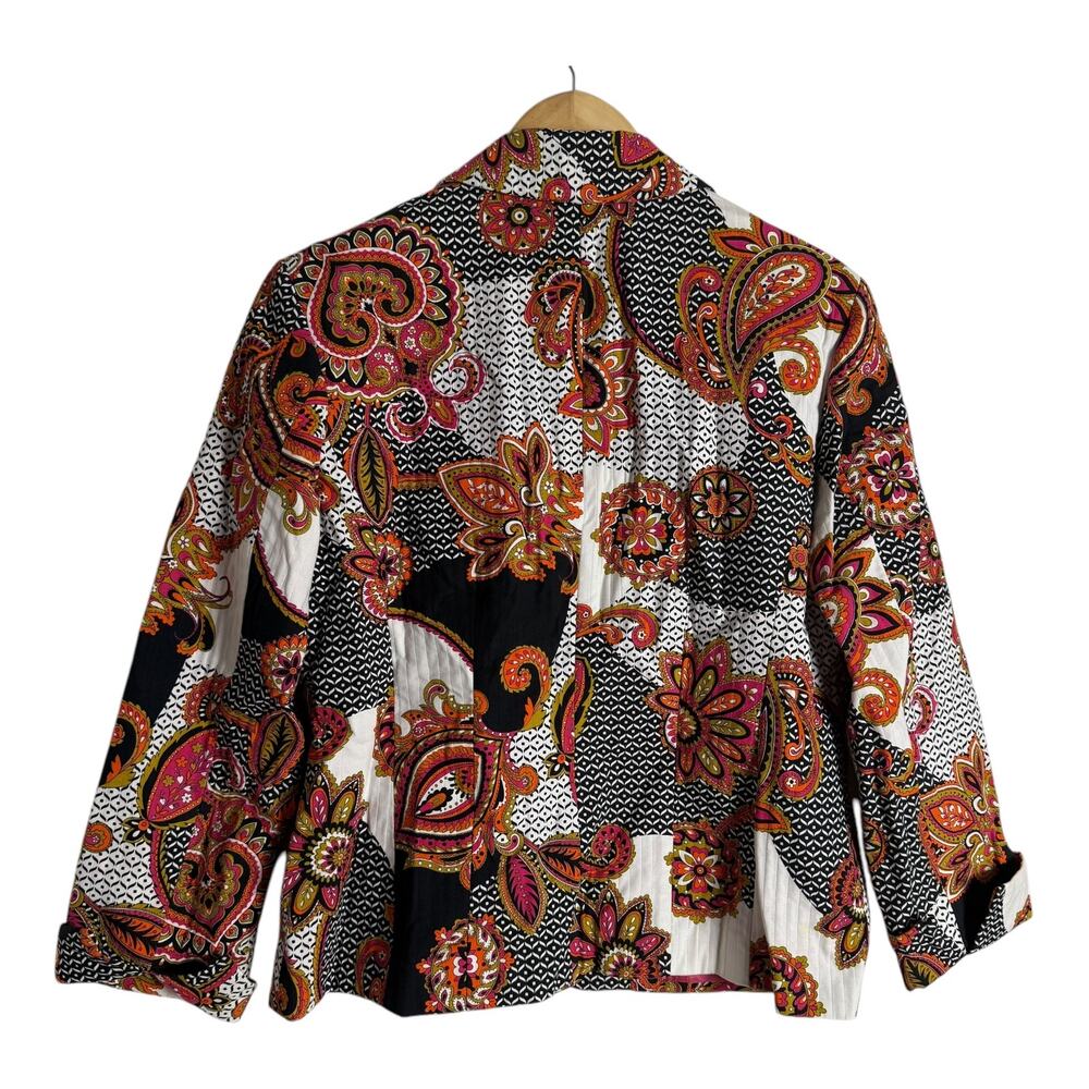 Chico’s Black White Orange Paisley Print Button Front Blazer Jacket Size 12 - Picture 4 of 8